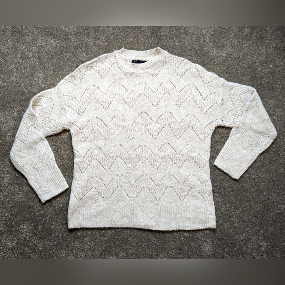 Ricki's hollow details oversized wool blend cream pullover sweater women's Small